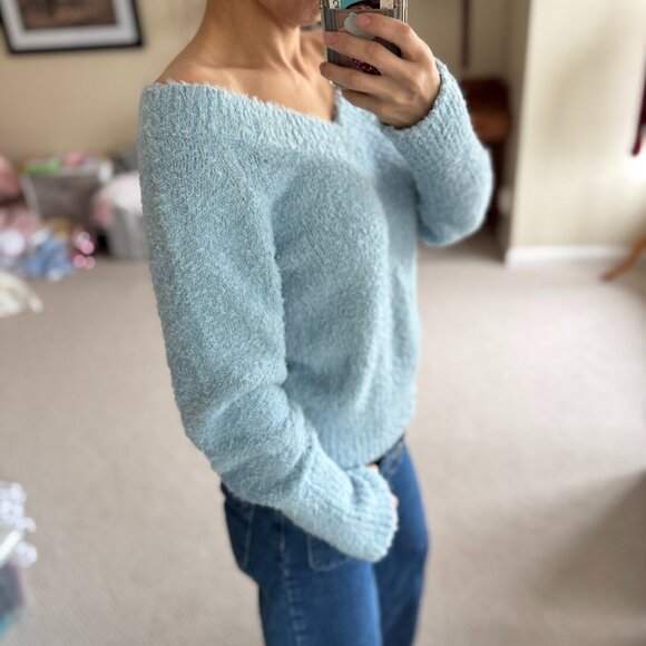 NWT! J. Crew Blue Off-the-Shoulder Sweater Relaxed Fit - Picture 6 of 12